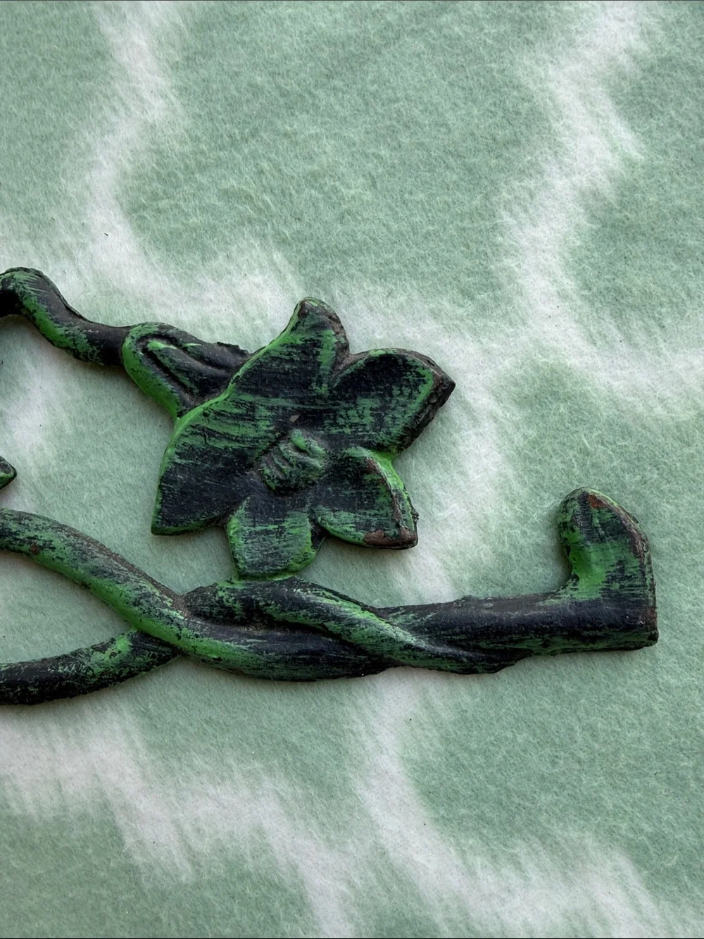 Vintage Cast Iron Floral Plant Bracket Wall Hook - Green and Black